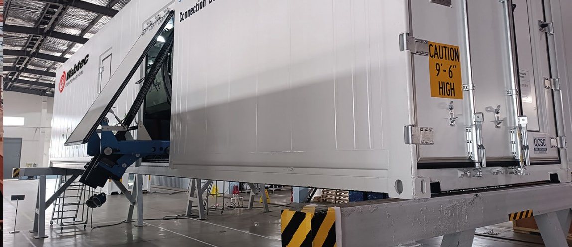 Containerized shore power unit during assembly in the production hall