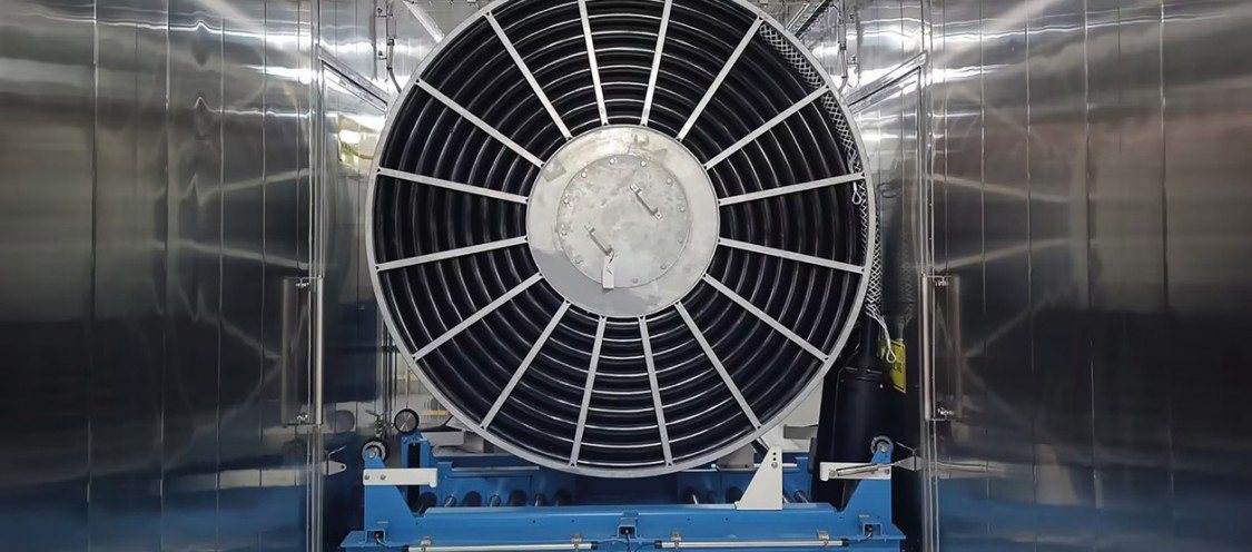 Containerized shore power cable reel inside a 40-foot container